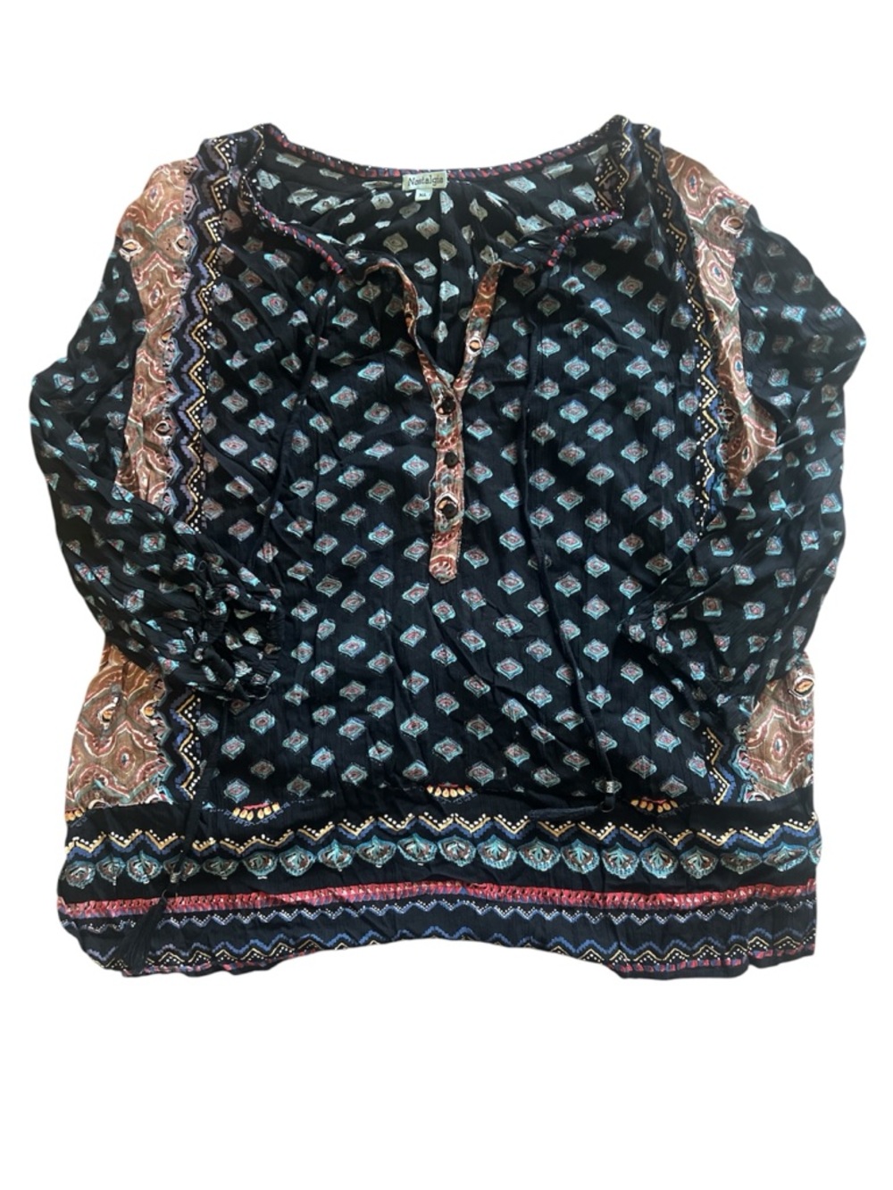 Nostalgia Women’s Black Multicolor Peasant Blouse | XLarge